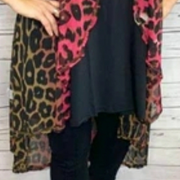 NWT - Pink Leopard Sheer High Low Vest - Picture 2 of 3